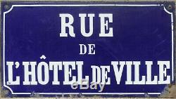 Very old French enamel street sign road plaque Town Hall rue de l'Hotel de Ville