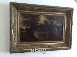 Very old antique vintage gilt framed signed oil painting by artist Barton 1905