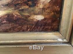 Very old large antique vintage gilt framed signed original oil painting