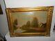 Very Old Oil Painting, Landscape With A River & Cottages, Nice Frame! Antique