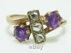 Victorian 10k Yellow Gold Rose Cut Diamond Amethyst Signed Antique Old Ring Band
