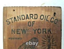 Vintage 1880's Old Antique Rare Standard Oil Stand Wooden Engraved Sign Board