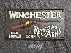 Vintage 1921 Winchester Sign Old Cast Iron Firearm Gun Ammo Advertising