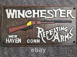 Vintage 1921 Winchester Sign Old Cast Iron Firearm Gun Ammo Advertising