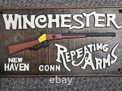 Vintage 1921 Winchester Sign Old Cast Iron Firearm Gun Ammo Advertising