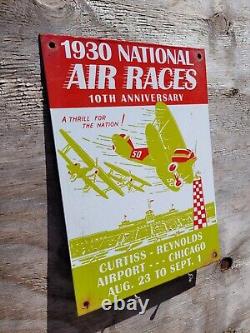 Vintage 1930 Air Races Porcelain Sign Old Curtiss Reynolds Airfield Chicago USA