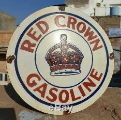 Vintage 1930 Old Antique Rare Red Crown Gasoline Oil Porcelain Enamel Sign Board