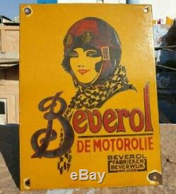 Vintage 1930's Old Antique Rare Beverol Motor Oil Porcelain Enamel Sign Board