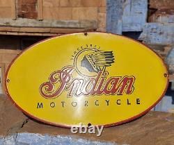 Vintage 1930's Old Antique Rare Indian Motorcycle Ad Porcelain Enamel Sign Board
