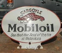 Vintage 1930's Old Antique Rare Mobil Oil Embossed Porcelain Enamel Sign Board