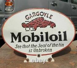 Vintage 1930's Old Antique Rare Mobil Oil Embossed Porcelain Enamel Sign Board