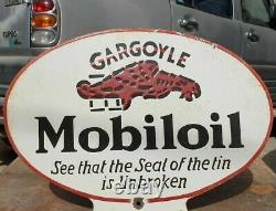 Vintage 1930's Old Antique Rare Mobil Oil Embossed Porcelain Enamel Sign Board