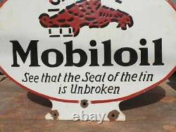 Vintage 1930's Old Antique Rare Mobil Oil Embossed Porcelain Enamel Sign Board