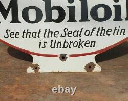 Vintage 1930's Old Antique Rare Mobil Oil Embossed Porcelain Enamel Sign Board