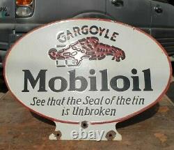 Vintage 1930's Old Antique Rare Mobil Oil Embossed Porcelain Enamel Sign Board