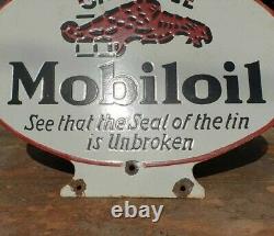 Vintage 1930's Old Antique Rare Mobil Oil Embossed Porcelain Enamel Sign Board