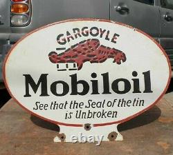 Vintage 1930's Old Antique Rare Mobil Oil Embossed Porcelain Enamel Sign Board