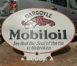 Vintage 1930's Old Antique Rare Mobil Oil Embossed Porcelain Enamel Sign Board