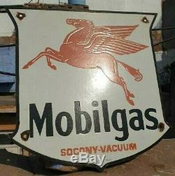 Vintage 1930's Old Antique Rare Mobil gas Oil Stand Porcelain Enamel Sign Board