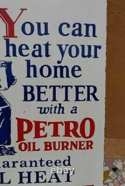 Vintage 1930's Old Antique Rare Petro Oil Burner Porcelain Enamel Sign Board