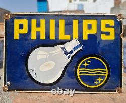 Vintage 1930's Old Antique Rare Philips Bulb Porcelain Enamel Sign Board England