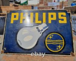 Vintage 1930's Old Antique Rare Philips Bulb Porcelain Enamel Sign Board England