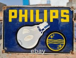 Vintage 1930's Old Antique Rare Philips Bulb Porcelain Enamel Sign Board England