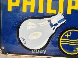 Vintage 1930's Old Antique Rare Philips Bulb Porcelain Enamel Sign Board England