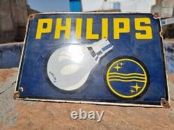 Vintage 1930's Old Antique Rare Philips Bulb Porcelain Enamel Sign Board England