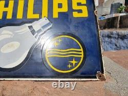 Vintage 1930's Old Antique Rare Philips Bulb Porcelain Enamel Sign Board England