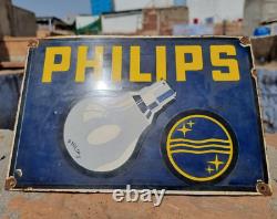 Vintage 1930's Old Antique Rare Philips Bulb Porcelain Enamel Sign Board England