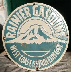 Vintage 1930's Old Antique Rare Rainier Gasoline Oil Porcelain Enamel Sign Board