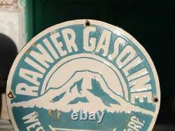 Vintage 1930's Old Antique Rare Rainier Gasoline Oil Porcelain Enamel Sign Board