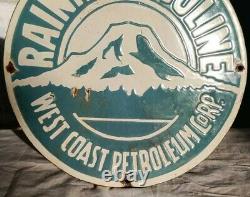 Vintage 1930's Old Antique Rare Rainier Gasoline Oil Porcelain Enamel Sign Board