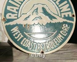 Vintage 1930's Old Antique Rare Rainier Gasoline Oil Porcelain Enamel Sign Board