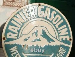 Vintage 1930's Old Antique Rare Rainier Gasoline Oil Porcelain Enamel Sign Board