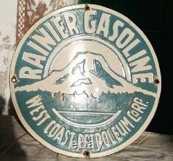 Vintage 1930's Old Antique Rare Rainier Gasoline Oil Porcelain Enamel Sign Board