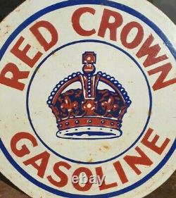 Vintage 1930's Old Antique Rare Red Crown Gasoline Porcelain Enamel Sign Board