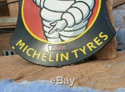 Vintage 1930's Old Antique Very Rare Michelin Tire Ad. Porcelain Enamel Sign