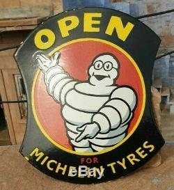 Vintage 1930's Old Antique Very Rare Michelin Tire Ad. Porcelain Enamel Sign