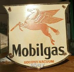 Vintage 1930's Old Antique Very Rare Mobil Gas Oil Porcelain Enamel Sign Board