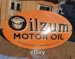 Vintage 1930's Old Antique Very Rare Oilzum Oil Adv. Porcelain Enamel Sign Board