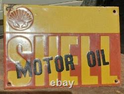 Vintage 1930's Old Antique Very Rare Shell Motor Oil Porcelain Enamel Sign Board