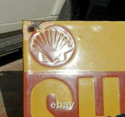 Vintage 1930's Old Antique Very Rare Shell Motor Oil Porcelain Enamel Sign Board