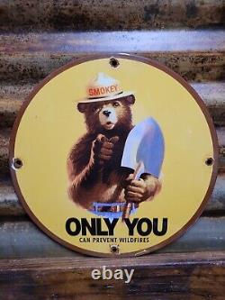 Vintage 1954 Smokey Bear Porcelain Sign Old Forest Service Prevent Wildfires 12