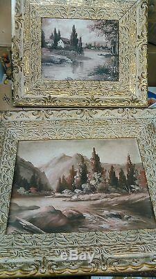 Vintage 2 Oil Painting Tarrani Old Scene Framed small and large antique carved