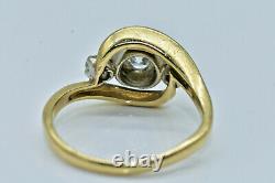 Vintage 3 Stone Old European Cut Diamond 14K Yellow Gold Ring Designer Signed