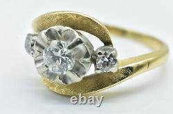 Vintage 3 Stone Old European Cut Diamond 14K Yellow Gold Ring Designer Signed
