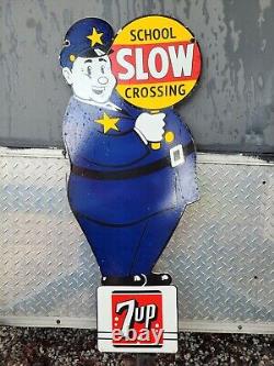 Vintage 7up Porcelain Sign Old 40 School Guard 7up Soda Beverage Cola Drink
