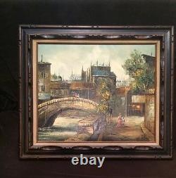 Vintage Antique 19C Oil/Canvas Cityscape Painting Signed C. Salido Framed Old